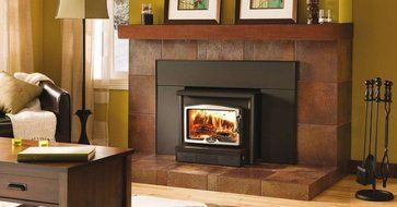 Osburn 1600 Wood Insert with Brushed Nickel Door Overlay, Medium Faceplate and Black Trim Kit (32 X 44)