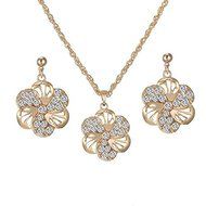 Wedding Women Rhinestone Crystal Flower Pendant Necklace Earrings Jewelry Set