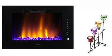 Contemporary Portable Electric Fireplace for Four Seasons with Free Gift for Decorative Glass Candelabra N5