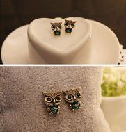 Owl Cute Jewelry Lady Fashion Style Rhinestone Vintage Ear Stud Earrings