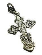 Christian Crucifix Silver 925 With 14k Gold Pendant Prayer Cross Jerusalem 1.4&quot;