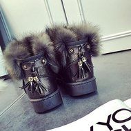 Spritech(TM) Fashion Women's Warm Flat Fur Button Elegant Tassel Winter Snow Boots N4