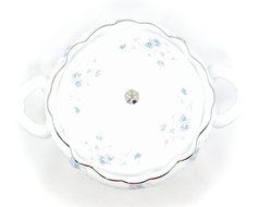 Bavaria Casserole Bowl with Lid,white,blue Flowers,silver Trim,side Handles