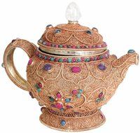 Superfine Filigree Kettle with Lid and Gemstones (Museum Quality) - Copper N2