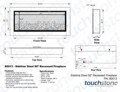 Touchstone 80013 Sideline&reg; Steel In-Wall Recessed Electric Fireplace, 50 Inch Wide, 1500/750 Watt Heater (Black... N2