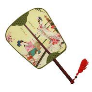 Elegant Silk Fabric Hand Fan Chinese Fan Print Decor Wood Handle, E