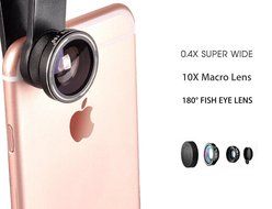 3 In 1 Universal Phone Camera Lens Kit with 0.4X Super Wide Angle Lens, 180 Degree Fish Eye Lens and 10X Macro... N20