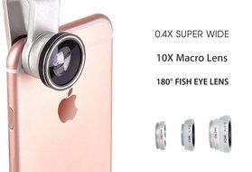 3 In 1 Universal Phone Camera Lens Kit with 0.4X Super Wide Angle Lens, 180 Degree Fish Eye Lens and 10X Macro... N25