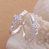 Fashion Women Silver Plated Clear Crystal U Style Cross Hoop Ear Stud Earring