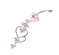 Dedegui 14g Pink Hearts Dangling Belly Button Navel Ring Body Piercing Jewelry