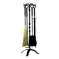 5 Pc Black Iron Fire Set With Twisted Handles And Stand