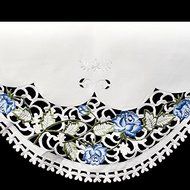 19" X 90" Wide Fireplace Mantel Scarf with Blue Rose Flower N3