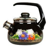 Vologda Enamel Tea Kettle with Whistle Black