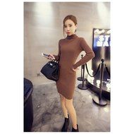 Spritech(TM) Fashion Women Basic Slim Turtleneck Knit Stretchable Long Sleeve Slim Fit Sweater Dress Red N3