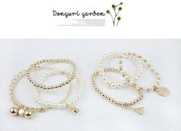 Fashion Jewelry Womens Unique Gold Metal Pearl Multilayer Pendant Bracelet N3