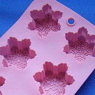 6 Cavity Silicone Sugar, Fondant and Cake Mold, snowflake Theme, Pink N2