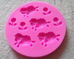 Design 151 Sheep and Flowers 3D Silicone Fondant Mold, Cake Decoration Tool, Food Grade Material