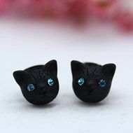 New Women Fashion Black Cat Crystal Rhinestone Ear Studs Earrings Jewelry N2