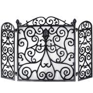 NACH XH-5554 Cast Iron 3-Panel Pineapple Motif Fireplace Screen, Black