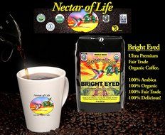 Bright Eyed Medium Dark Roast Coffee, from Nectar of Life. Whole Bean Coffee. Full Body. Thick &amp; Rich. Central... N6