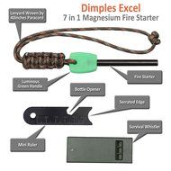 Dimples Excel 7 in 1 Magnesium Fire Starter with Luminous Green Handle, Rescue Whistle and Lanyard Woven by 40... N8