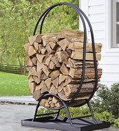 Large Tubular Steel Oval Wood Rack with Tray, in Black