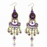 Purple Resin Chandelier Crystal Waterdrop Tassel Dangle Hook Earrings