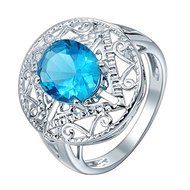 Wholesale Jewelry Women Fashion Aquamarine 925 Silver Wedding Bridal Ring New (9)