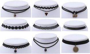 Set of 9 Choker Necklace Set Stretch Velvet Classic Gothic Tattoo Lace Choker Necklaces for Women Girls Teens...