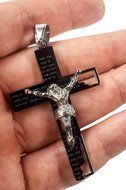 Black Stainless Steel Jesus Cross Our Lord Fashion Men Women Crucifix 2.6&quot;