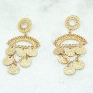 National Style Womens Round Gold Wafer Long Dangle Statement Fashion Earrings