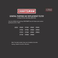 Craftsman General Purpose Vac Filter, 3 to 4 Gallons No. 917810