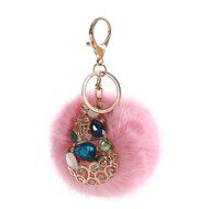 AutumnFall&reg; Rabbit Fur Ball Rhinestone Keychain Bag Plush Key Ring Car Key Pendant (Red) N2