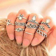 10Pcs/set Vintage Gold Silver Carved Crystal Moon Midi Knuckle Ring New