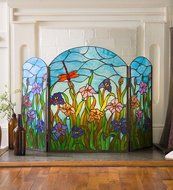 Stained Glass Dragonfly Fireplace Screen