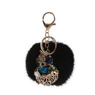 AutumnFall&reg; Rabbit Fur Ball Rhinestone Keychain Bag Plush Key Ring Car Key Pendant (Red) N4