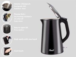 Rosewill Double Layer Insulated Stainless Steel Pot Double Wall Tea Water Kettle Cool Touch Exterior, 1.5 L, Black... N14