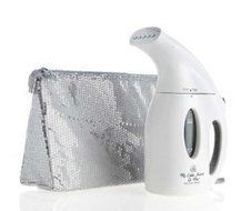 Joy Mangano 900-watt Go Mini Steamer Glam Set with Sequined Bag White