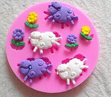 Design 151 Sheep and Flowers 3D Silicone Fondant Mold, Cake Decoration Tool, Food Grade Material N2