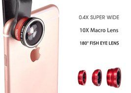 3 In 1 Universal Phone Camera Lens Kit with 0.4X Super Wide Angle Lens, 180 Degree Fish Eye Lens and 10X Macro... N53