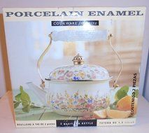 Porcelain Enamel and Steel 2 Quart Tea Kettle with English Garden Design N2