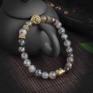 Fashion Men's Black Lava Stone Gold Lion Buddha Beaded Charm Bracelet Cheapest