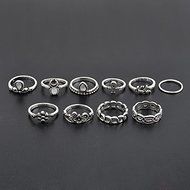 10Pcs/set Vintage Gold Silver Carved Crystal Moon Midi Knuckle Ring New N2