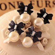 Fashion Women Jewelry Cute Style Bowknot White Pearl Ear Stud Earrings 1 Pair