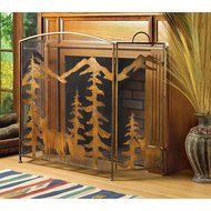 Rustic Country Style Forest Fireplace Screen (Iron Tri-fold) N2