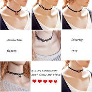 12 PCS Women's Classic Black Velvet and Black Stretch Gothic Tattoo and Black Lace Choker Necklace and Bracelet...