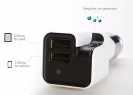 ATD Innovation Design Rapid Charge Dual USB Ports Car Air Purifier Ionizer Oxygen Bar Humidifier(White) N6