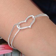 New Silver Plated Heart Love Bracelet Silver Chain Lady Women Jewelry Gift 1PC N3