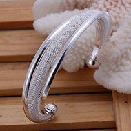 New Women 925 Silver Plated Solid Twist Cuff Bangle Bracelets Fashion Jewelry