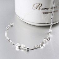 New Women Fashion 925 Sterling Silver Crystal Cuff Charm Chain Bracelet Jewelry